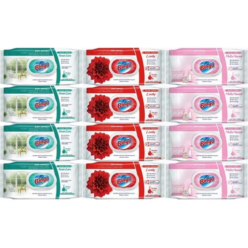 Bingo Clean Yüzey Temizlik Havlusu (Karma 12 Li Set) (Ferah Evim - Lovely - Mutlu Yuvam) 1152 Yaprak