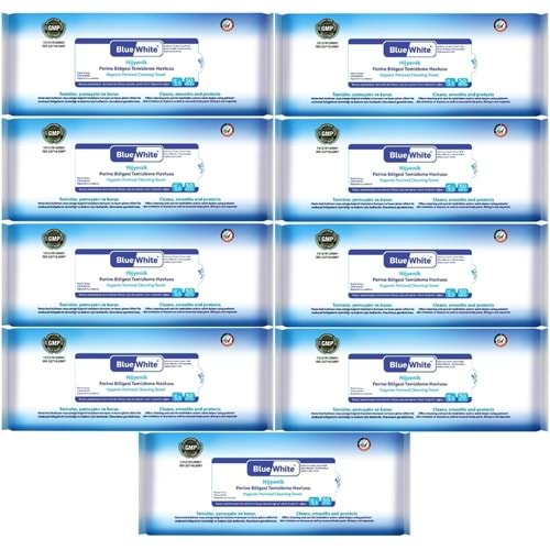 BlueWhite Yetişkin Perine Bölgesi Temizleme Mendil-Havlusu (9 lu set) 50 Yaprak Hijyenik
