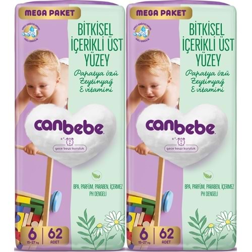 Canbebe Bebek Bezi 6 Beden 15-27 KG Exstra large 124 Adet MeGa Ekonomik Fırsat Pk