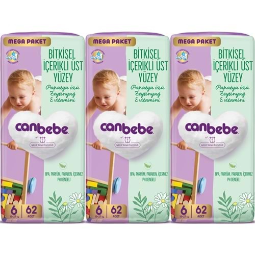 Canbebe Bebek Bezi 6 Beden 15-27 KG Exstra large 186 Adet MeGa Aylık Fırsat Pk