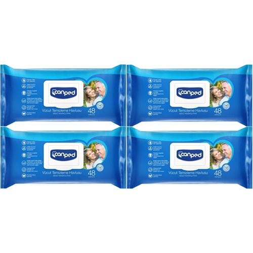 Canped Yetişkin Vücut Perine Temizleme Islak Mendil Havlu 48 Yaprak XL (4 Lü Set) Plastik Kapaklı