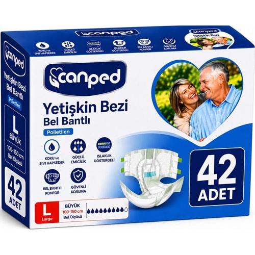 Canped Yetişkin Bezi Bel Bantlı Polietilen L - Büyük - Large 42 Adet