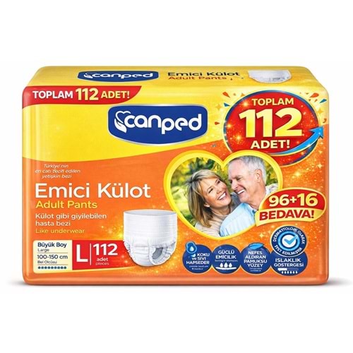 Canped Emici Külot Pants Hasta Yetişkin Bezi L - Büyük - Large Ekonomik Pk 112 Adet (8PK*14)