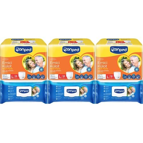 Canped Emici Külot Pants Yetişkin Bezi L - Büyük - Large 14 Adet - Temizleme Havlusu (6Lı Set)