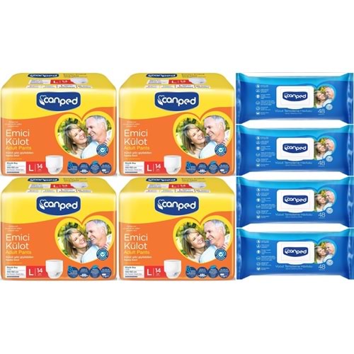 Canped Emici Külot Pants Yetişkin Bezi L - Büyük - Large 14 Adet - Temizleme Havlusu (8Li Set)