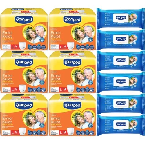 Canped Emici Külot Pants Yetişkin Bezi L - Büyük - Large 14 Adet- Temizleme Havlusu (12Li Set)