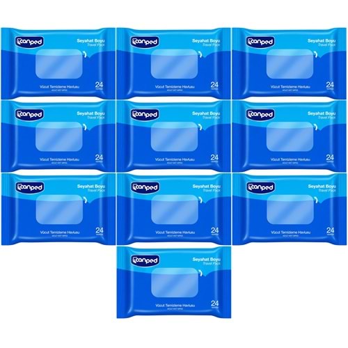 Canped Yetişkin Vücut Temizleme Islak Mendil Havlu 24 Yaprak Seyahat Boy 10 Lu Set (240 Yaprak)