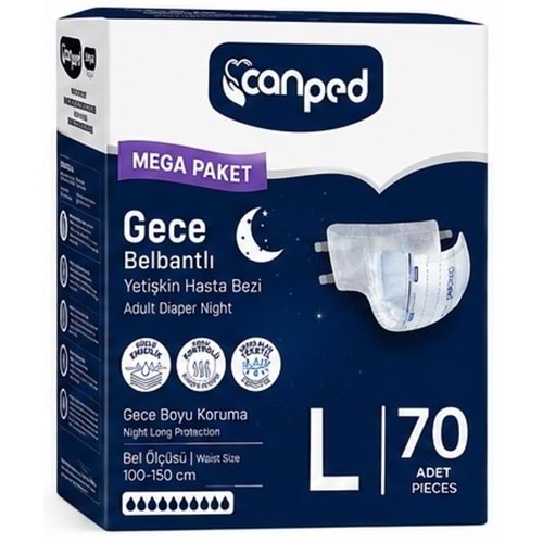 Canped Yetişkin Bezi Bel Bantlı Gece Night L - Büyük - Large 70 Adet