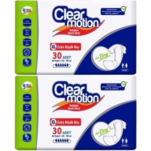 Clearmotion Yetişkin Bezi Bel Bantlı XL - Ekstra Büyük - Extra Large 60 Adet (2PK*30)