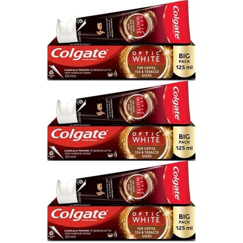 Colgate Diş Macunu Optic White 125ML Çay-Kahve-Sigara (3 Lü Set)