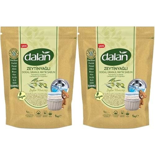Dalan Doğal Granül Sabun Tozu 1Kg Bebekler İçin %100 Zeytinyağlı (2 Li Set)