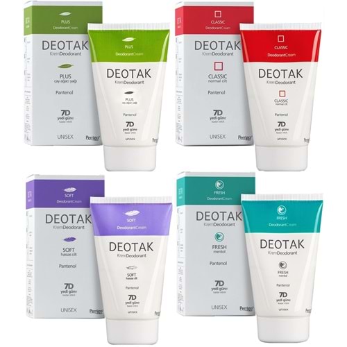 Deotak Krem Deodorant Unisex 35ML (Normal Cilt/Mentol/Hassas/Çay Ağacı Yağı) Karma (4 Lü Set)