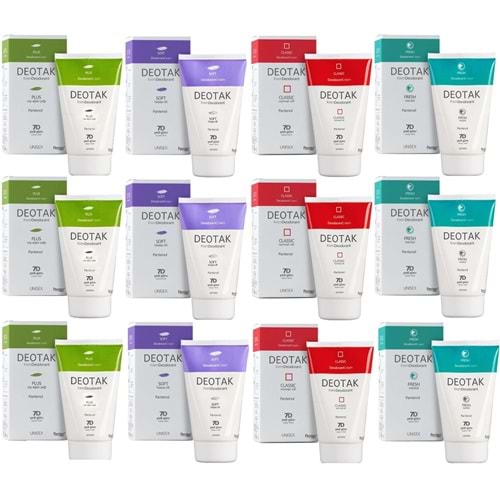 Deotak Krem Deodorant Unisex 35ML (Normal Cilt/Mentol/Hassas/Çay Ağacı Yağı) Karma (12 Li Set)