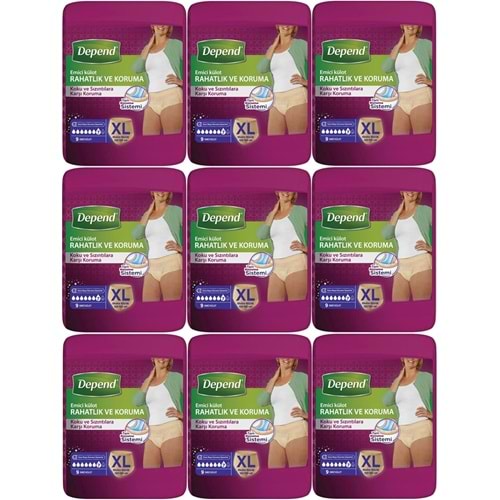Depend Emici Külot Yetişkin Bezi XL - Extra Büyük Kadın 90 Adet (9PK*10)
