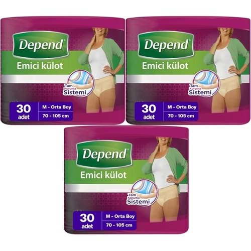 Depend Emici Külot Yetişkin Bezi Medium - Orta Kadın 90 Adet (3PK*30)