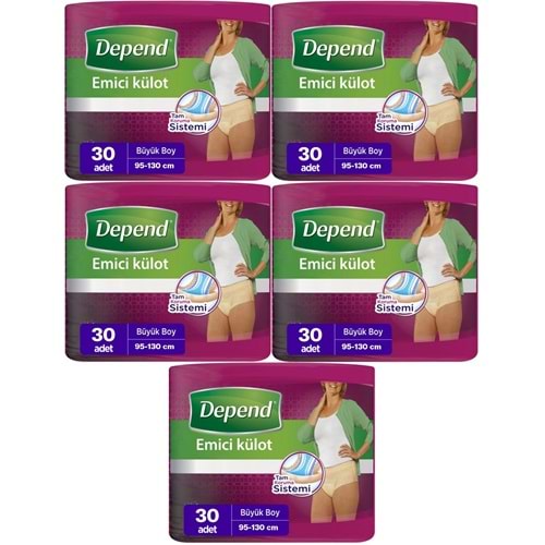 Depend Emici Külot Yetişkin Bezi Large - Büyük Kadın 150 Adet (5PK*30)