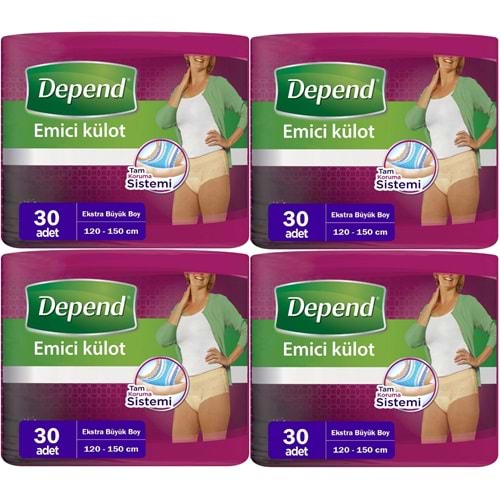 Depend Emici Külot Yetişkin Bezi XL - Extra Büyük Kadın 120 Adet (4PK*30)