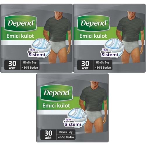 Depend Emici Külot Yetişkin Bezi Large - Büyük Erkek 90 Adet (3PK*30)