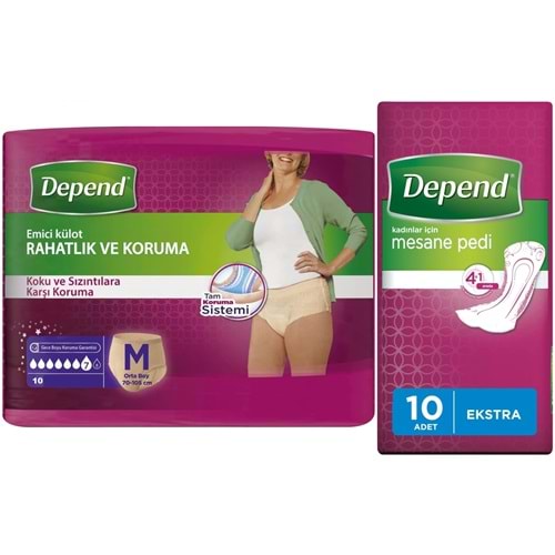 Depend Emici Külot Lohusa Pedi M - Medium - Orta Kadın (10 Lu) + Mesane Pedi Kadın Ekstra (10 Lu)