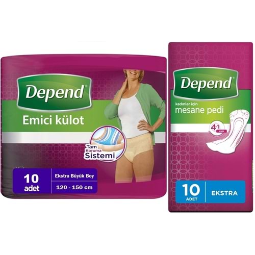 Depend Emici Külot Lohusa Pedi XL - Extra Büyük - Kadın (10 Adet)+Mesane Pedi Kadın Ekstra (10 Lu)