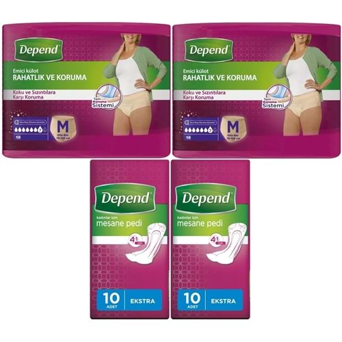 Depend Emici Külot Lohusa Pedi M - Medium - Kadın (10 Lu) + Mesane Pedi Kadın Ekstra (10 Lu) 4 Lü Set
