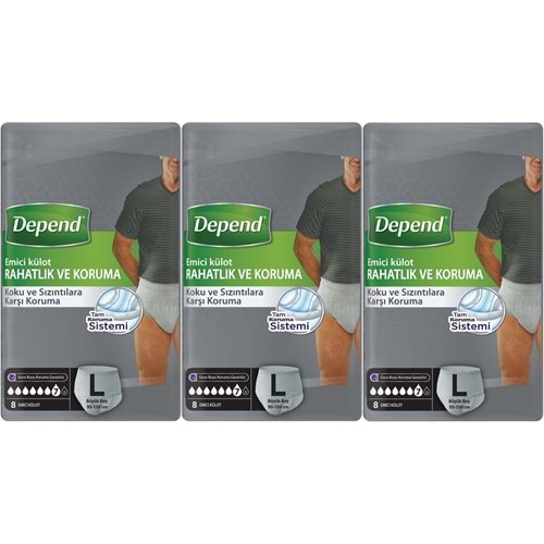Depend Emici Külot Pants Yetişkin Bezi L - Büyük - Large Erkek 24 Adet (3PK*8)