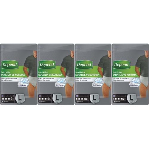 Depend Emici Külot Pants Yetişkin Bezi L - Büyük - Large Erkek 32 Adet (4PK*8)