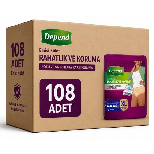 Depend Emici Külot Yetişkin Bezi XL - Extra Large Kadın 108 Adet (12PK*9)