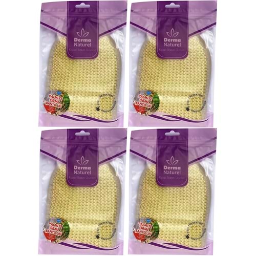 Derma Naturel Palmiye Lifi Örme Banyo Eldiveni (15*24CM) MS-04 (4 Lü Set)