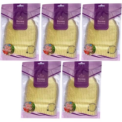 Derma Naturel Palmiye Lifi Örme Banyo Eldiveni (15*24CM) MS-04 (5 Li Set)
