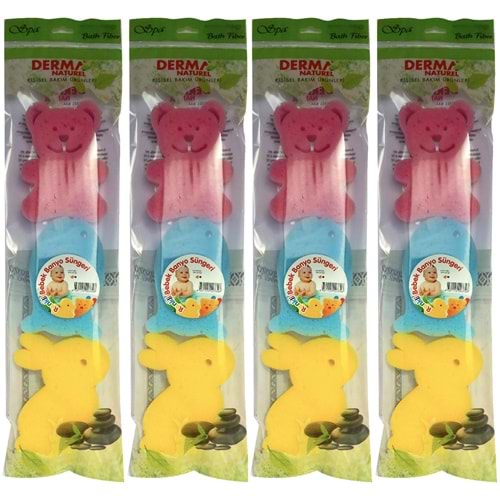 Derma Naturel 3 Lü Renkli Bebek Banyo Süngeri (4 Lü Set)