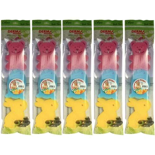 Derma Naturel 3 Lü Renkli Bebek Banyo Süngeri (5 Li Set)