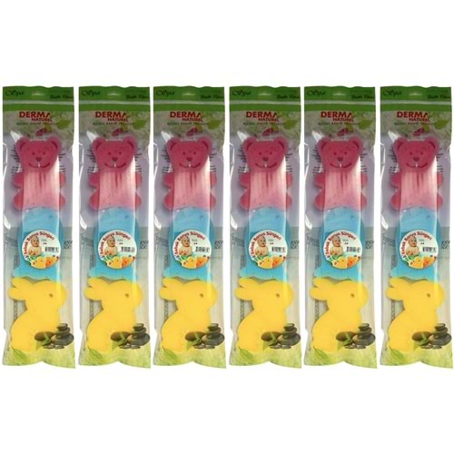 Derma Naturel 3 Lü Renkli Bebek Banyo Süngeri (6 Lı Set)