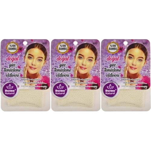 Derma Naturel Bambu Yüz Temizleme Eldiveni MS-32 (3 Lü Set)