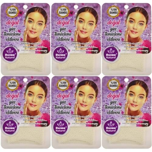 Derma Naturel Bambu Yüz Temizleme Eldiveni MS-32 (6 Lı Set)