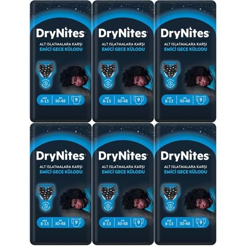 Drynites Emici Gece Külodu/Külot Bez Erkek 8-13 Yaş 30-48KG Large 54 Adet 6PK*9 AltIslatmalara Karşı