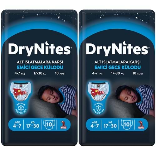 Drynites Emici Gece Külodu/Külot Bez Erkek 4-7 Yaş 17-30KG Small 20Adet 2PK*10 Alt Islatmalara Karşı