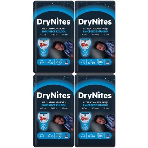 Drynites Emici Gece Külodu/Külot Bez Erkek 4-7 Yaş 17-30KG Small 40Adet 4PK*10 Alt Islatmalara Karşı
