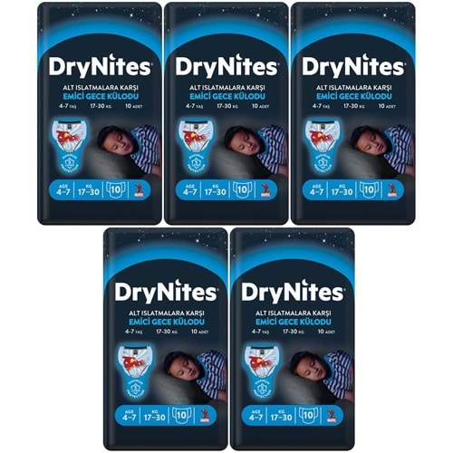 Drynites Emici Gece Külodu/Külot Bez Erkek 4-7 Yaş 17-30KG Small 50Adet 5PK*10 Alt Islatmalara Karşı