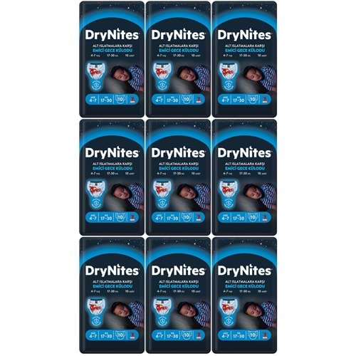 Drynites Emici Gece Külodu/Külot Bez Erkek 4-7 Yaş 17-30KG Small 90Adet 9PK*10 Alt Islatmalara Karşı