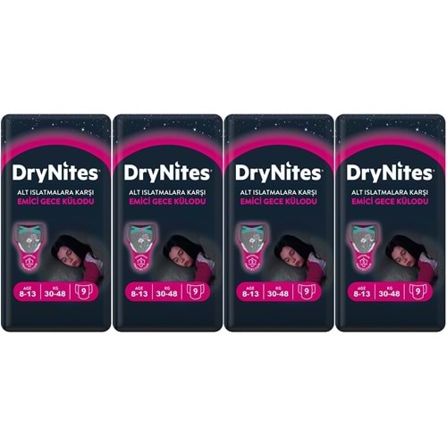 Drynites Emici Gece Külodu/Külot Bez Kız 8-13 Yaş 30-48KG Large 36 Adet 4PK*9 Alt Islatmalara Karşı