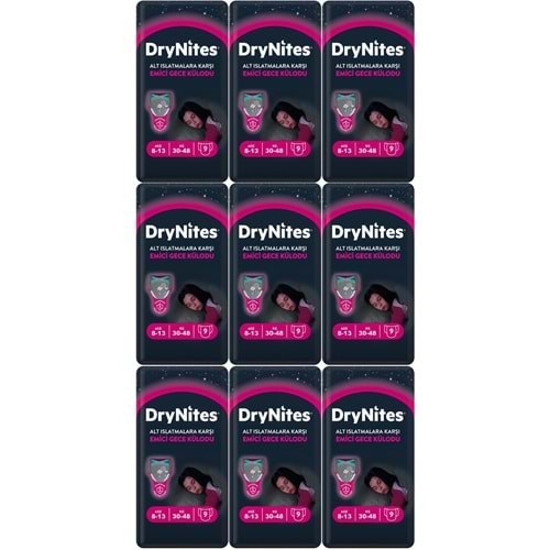 Drynites Emici Gece Külodu/Külot Bez Kız 8-13 Yaş 30-48KG Large 81 Adet 9PK*9 Alt Islatmalara Karşı