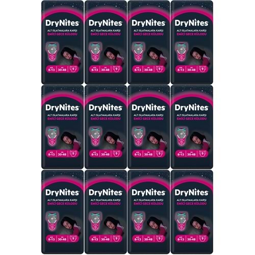 Drynites Emici Gece Külodu/Külot Bez Kız 8-13 Yaş 30-48KG Large 108 Adet 12PK*9 AltIslatmalara Karşı
