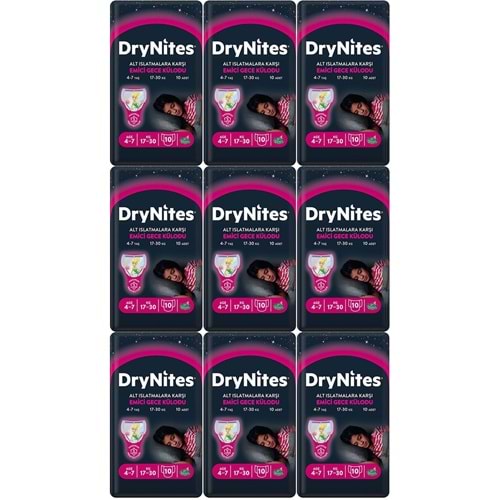 Drynites Emici Gece Külodu/Külot Bez Kız 4-7 Yaş 17-30 KG Large 90 Adet 9PK*10 Alt Islatmalara Karşı