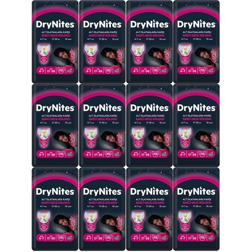 Drynites Emici Gece Külodu/Külot Bez Kız 4-7 Yaş 17-30KG Large 120Adet 12PK*10 Alt Islatmalara Karşı