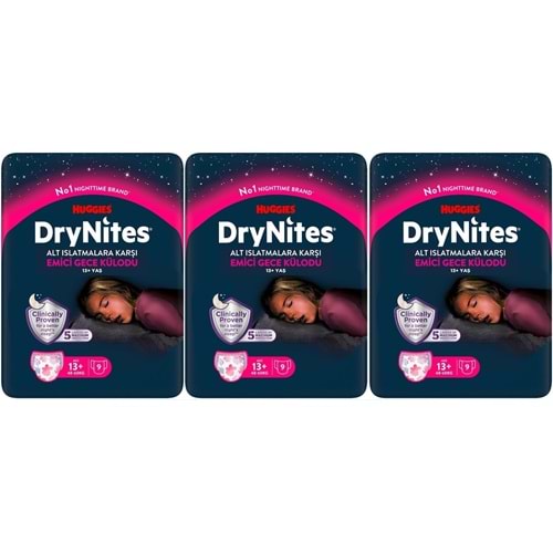 Drynites Emici Gece Külodu/Külot Bez Kız 13+ Yaş (48-60KG) X Large 27 Adet (3PK*9)