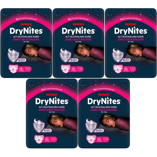Drynites Emici Gece Külodu/Külot Bez Kız 13+ Yaş (48-60KG) X Large 45 Adet (5PK*9)