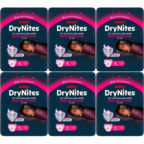 Drynites Emici Gece Külodu/Külot Bez Kız 13+ Yaş (48-60KG) X Large 54 Adet (6PK*9)