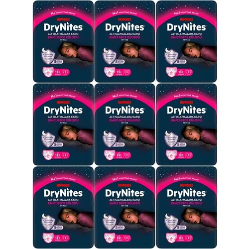 Drynites Emici Gece Külodu/Külot Bez Kız 13+ Yaş (48-60KG) X Large 81 Adet (9PK*9)