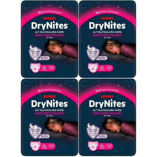 Drynites Emici Gece Külodu/Külot Bez Kız 13+ Yaş (48-60KG) X Large 80 Adet Mega Pk (4PK*20)